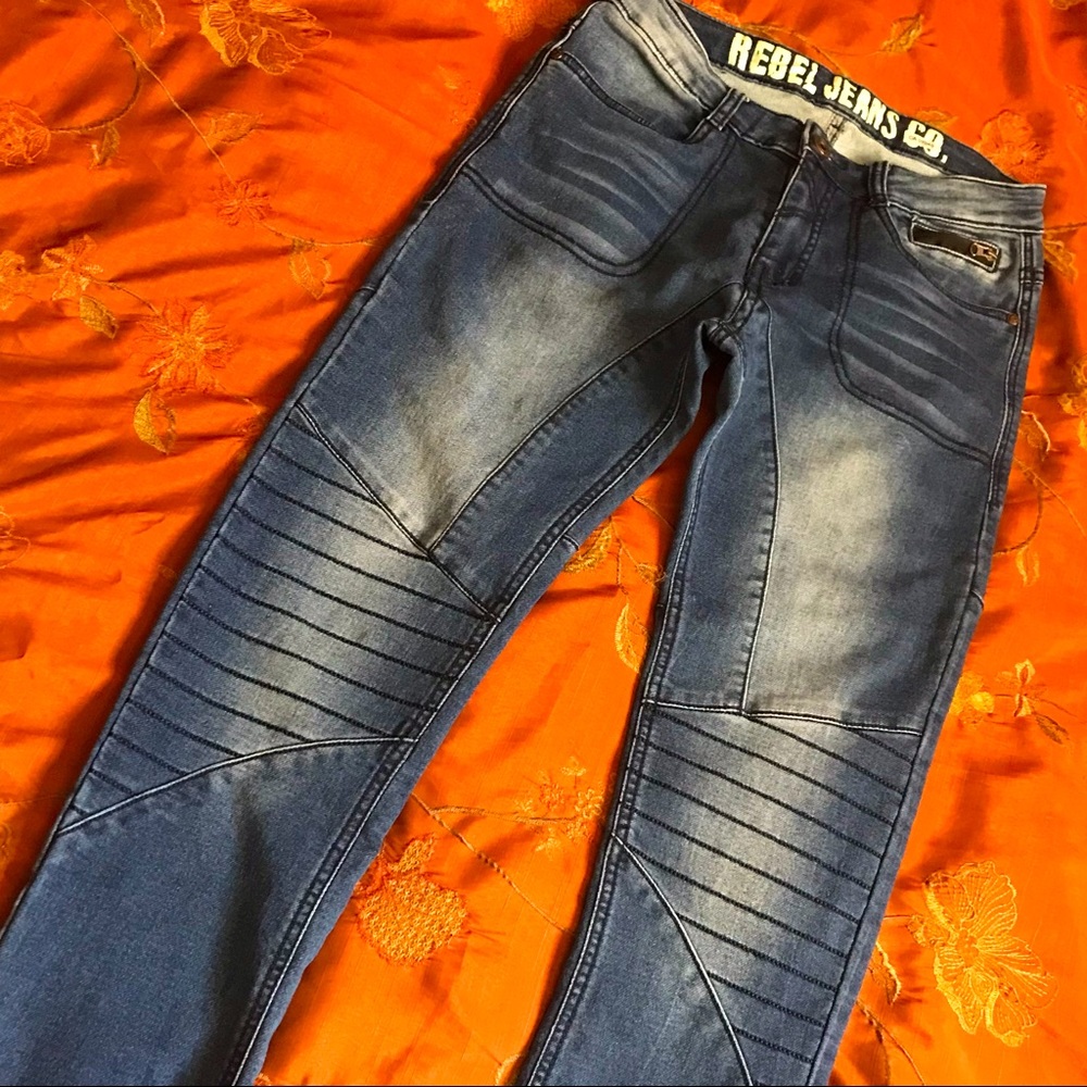 NWOT REBEL JEANS CO FRENCH TERRY STRETCH KNITTED MOTO YOUTH SIZE 12 JEANS NEW!